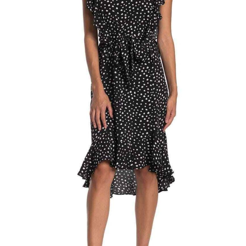 Max Studio Printed Polka Dot Flutter Sleeve Tie Waist Lightweight Dress Size XS
